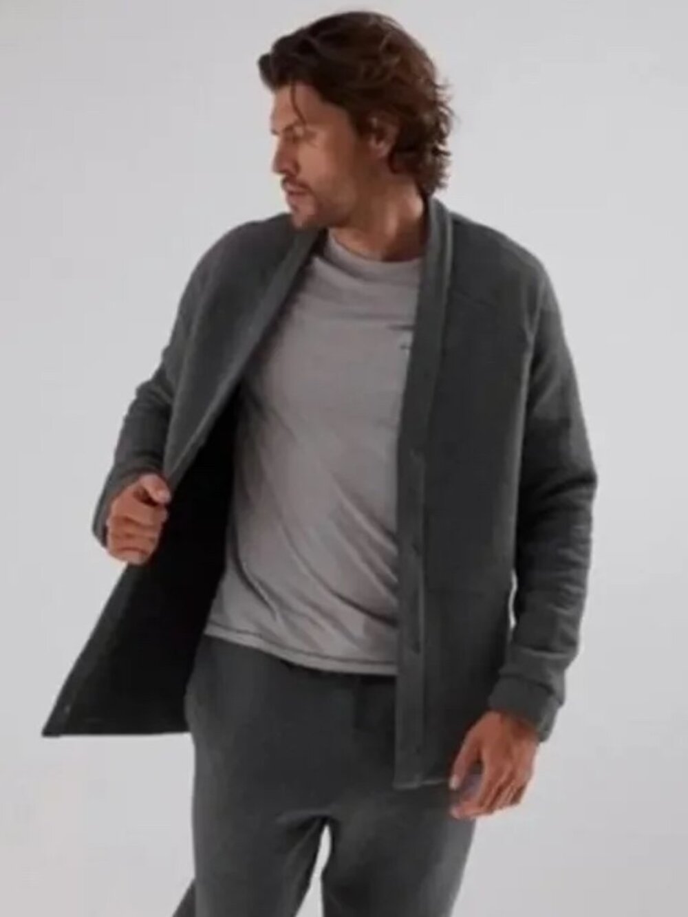 Lahgo Restore Double Faced Pima Cotton Cardigan in Mercury Gray Mens MD - NWT!